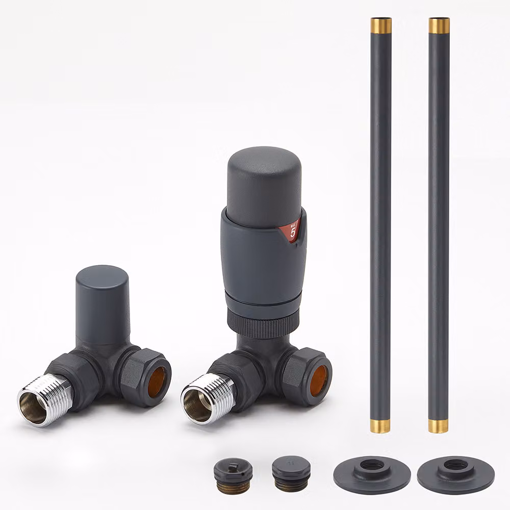 Set di Tubi e Valvole Angolari per Radiatore - Stile Moderno - Antracite