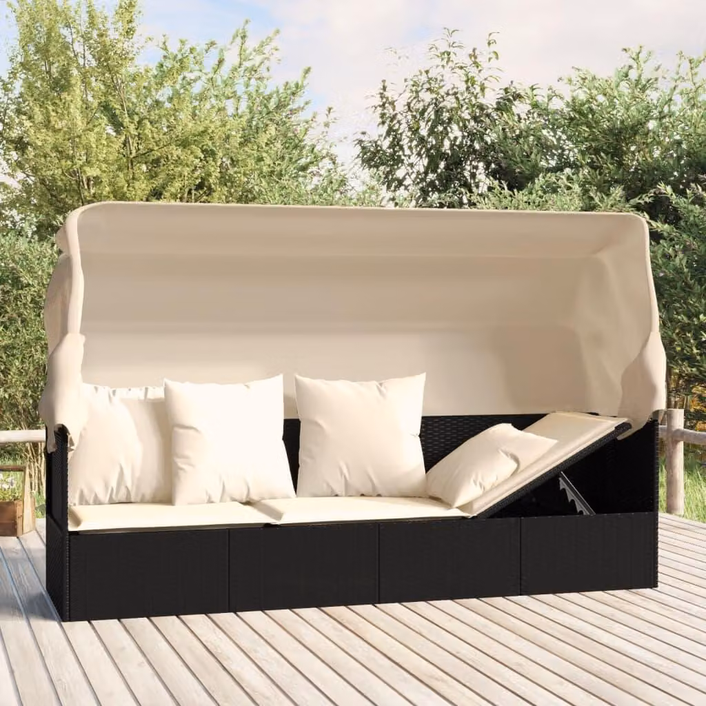 Divano prendisole da esterno - Divano lounge in rattan sintetico - Tenda da sole regolabile