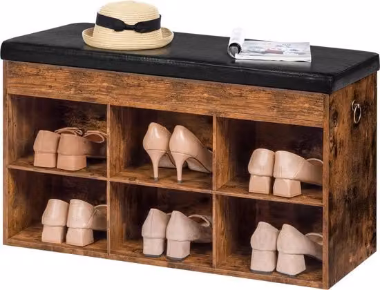 Banco per scarpe - Ripiano per scarpe - Vintage - Legno - Metallo - Industriale - Marrone - Nero