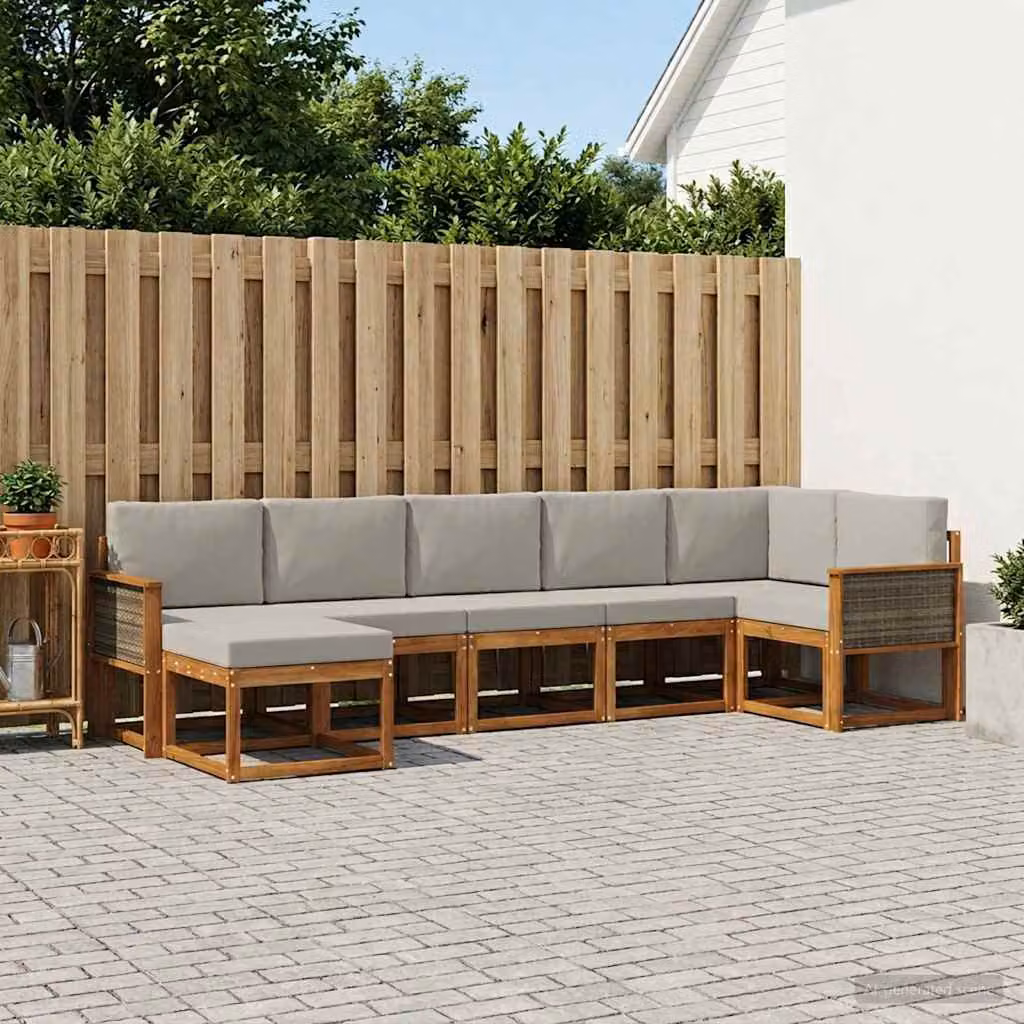 vidaXL Set di divani da esterno 7 pz in legno di acacia con cuscini, L-shape, Beige e Grigio