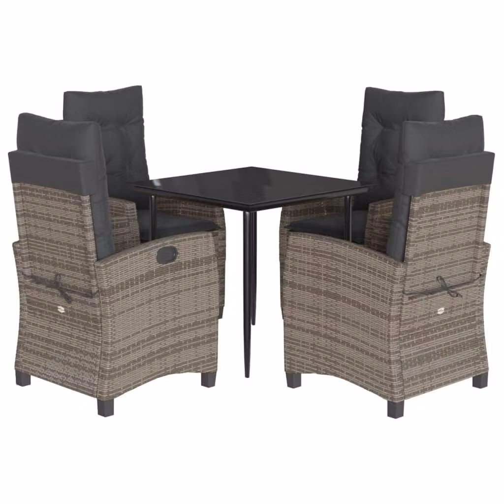 Set da Pranzo da Giardino 5 pz con Cuscini in Polyrattan Grigio