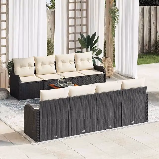 Set Divano da Giardino 9 pz Nero e Crema polyrattan 3356094