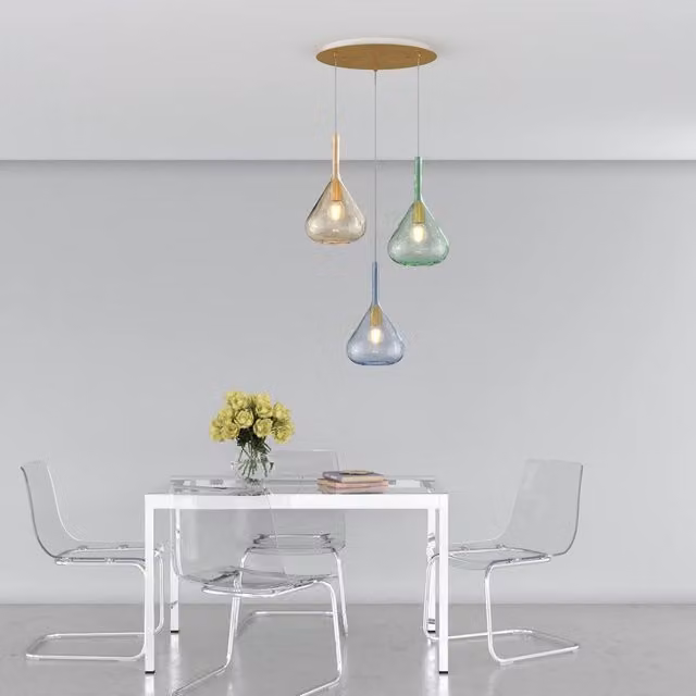 Lampadario Contemporaneo Kona Metallo Ottone Vetro Multicolor 3 Luci E27