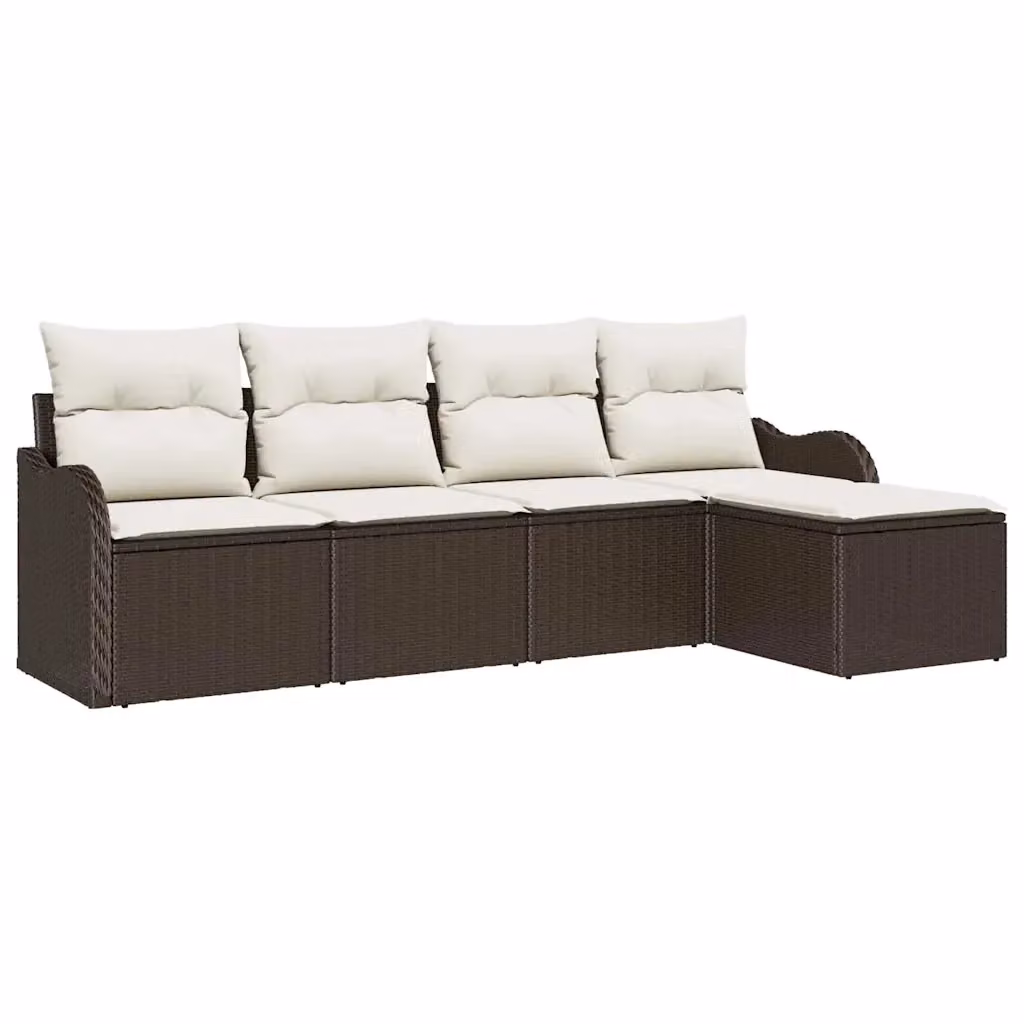 Set Divano da Giardino a L vidaXL 5 Pezzi Marrone e Bianco con Cuscini e Pouf in Polyrattan – 2