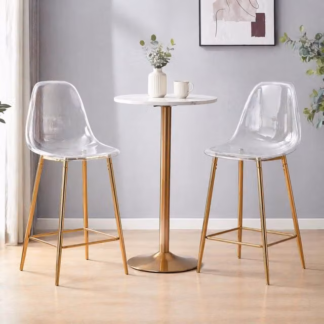 Sgabello da bar trasparente con struttura in metallo e poggiapiedi, design moderno oro 66,5 × 48,0 × 37,0 cm