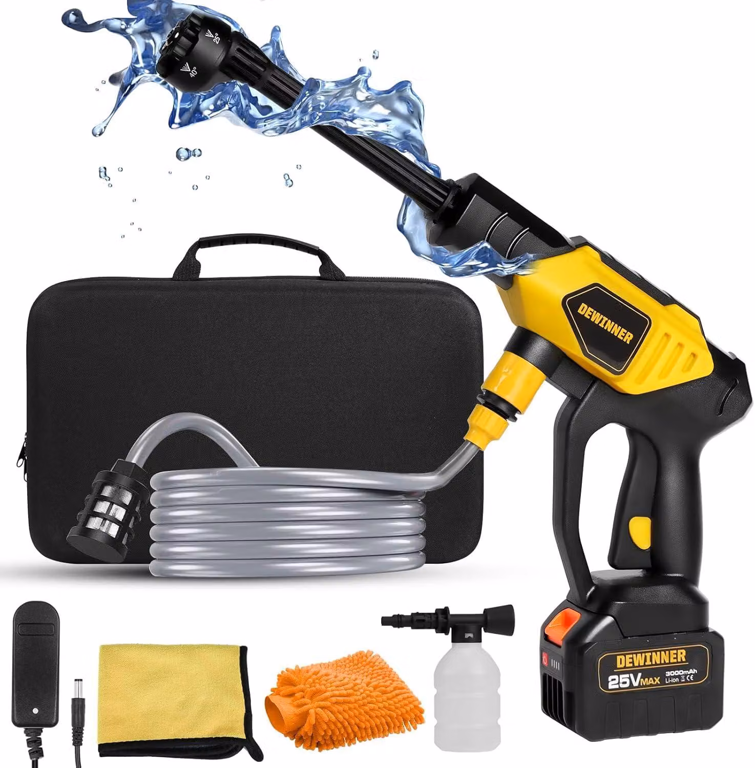 Idropulitrice portatile a batteria, 3000mAh - Potenza: 650 PSI - Portata: 4 litri/minuto - Elettrica - Adatta per auto e giardino