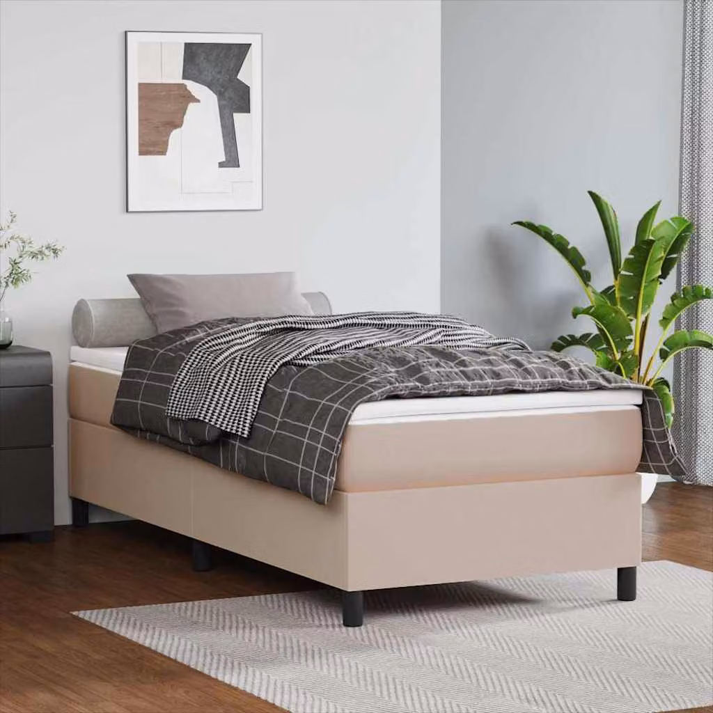 vidaXL Letto Ibrido con Giroletto a Molle e Materasso in Similpelle Cappuccino L/P/H: 190 x 90 x 35 cm
