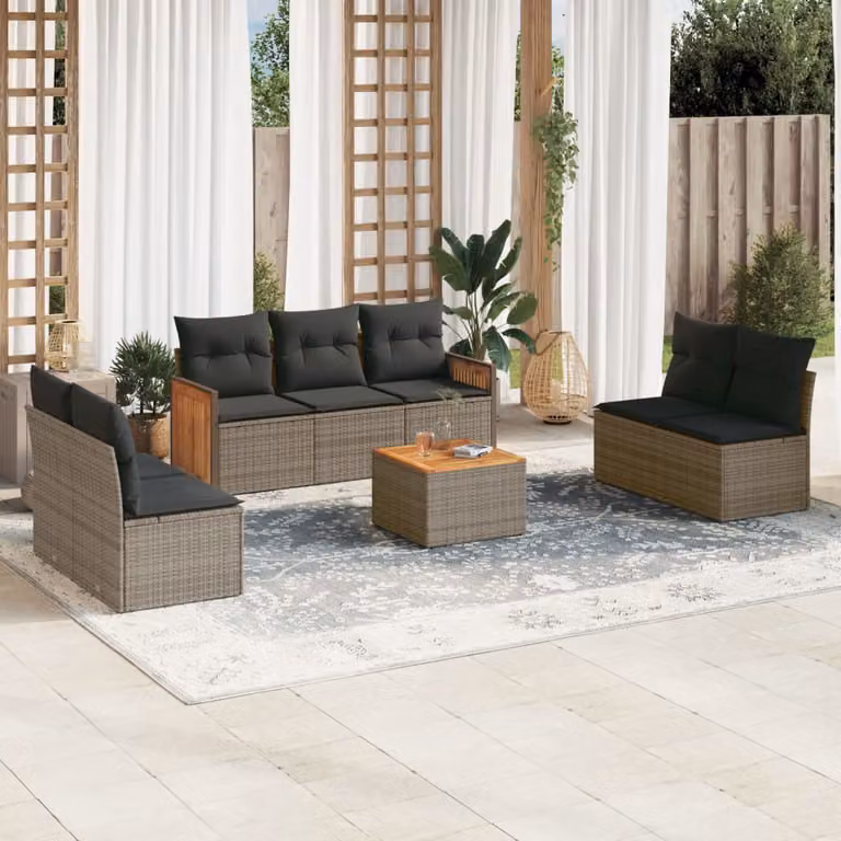 Set Divano da Giardino vidaXL 8 pz in Polyrattan Grigio con Cuscini e Tavolino da Caffè