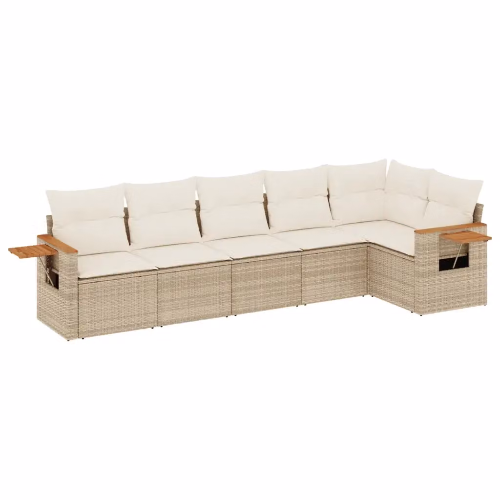 Set Divano da Giardino vidaXL 6 pz in Polyrattan con Cuscini Beige e Tavolino da Esterno a Forma di L – 2