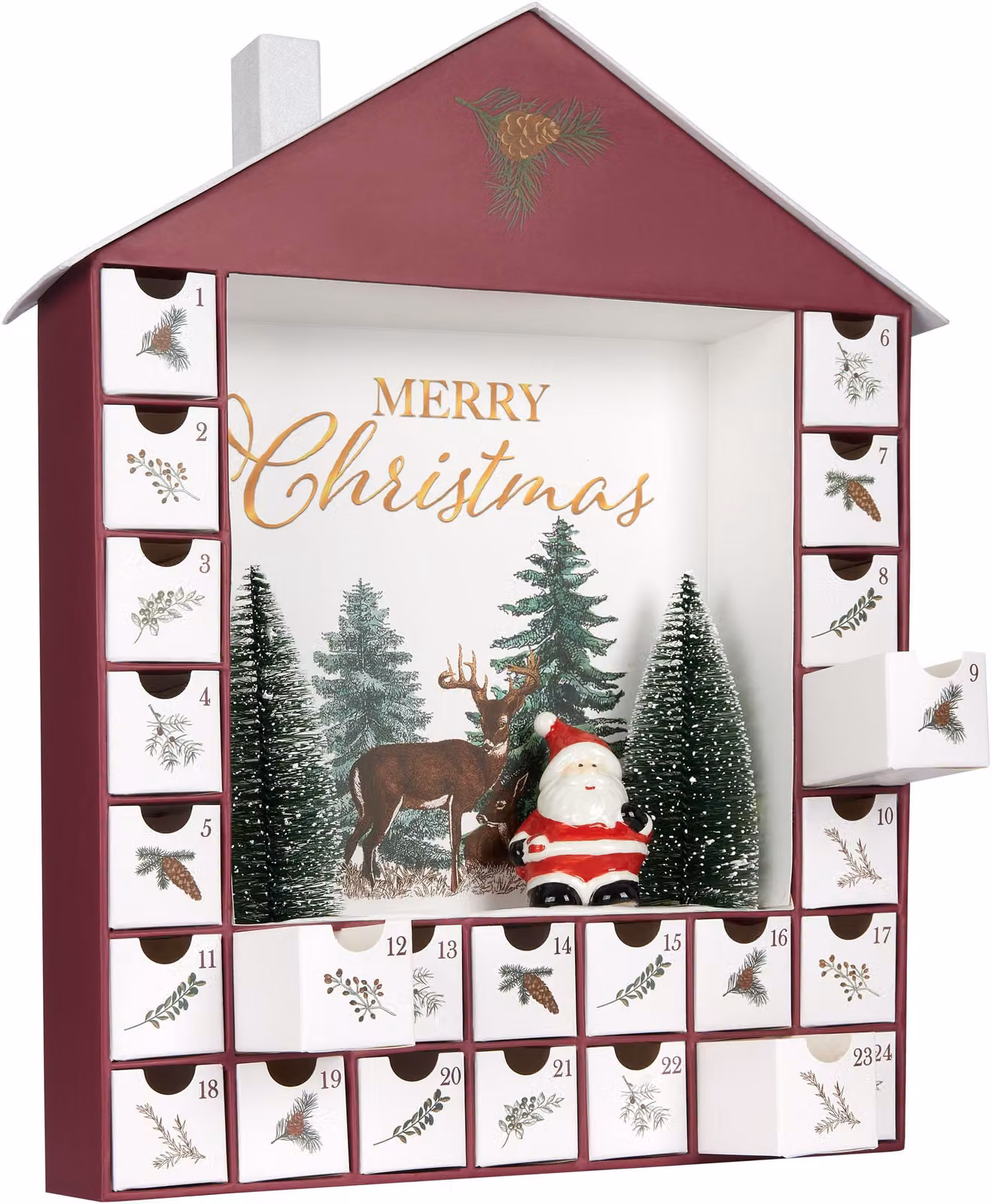 Calendario dell'Avvento BRUBAKER Haus, da riempire - Calendario di Natale fai-da-te con Babbo Natale in Vetroceramica - Calendario con 24 scomparti - 44 cm