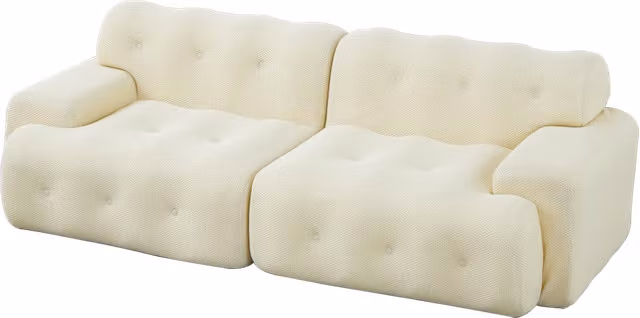 Divano Cloud a due posti beige con braccioli larghi e design moderno, 224x104x66 cm
