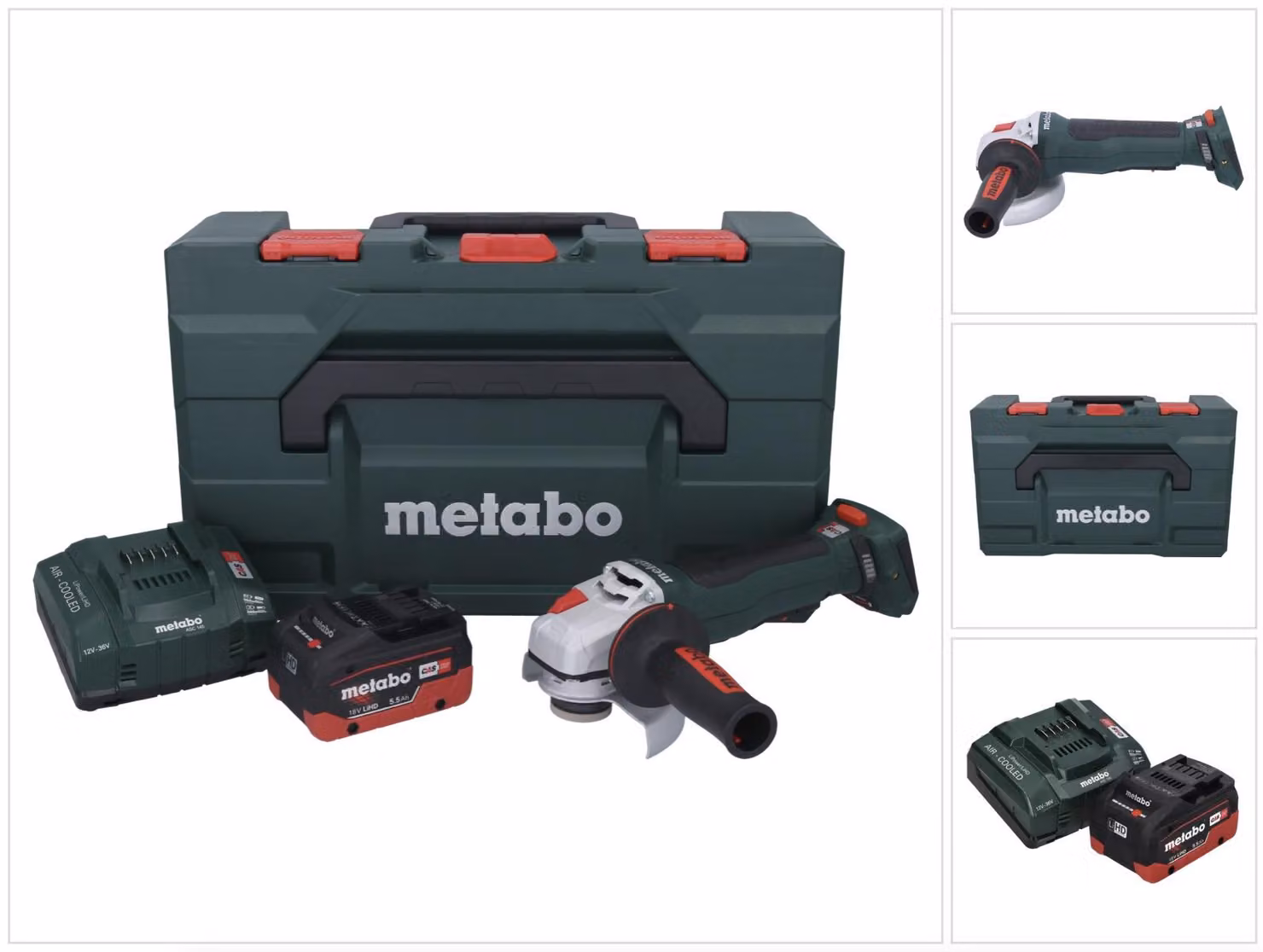 Smerigliatrice angolare a batteria Metabo WPB 18 LT BL 11-125 Quick 18 V 125 mm Brushless + 1 batteria da 5,5 Ah + caricabatterie + metaBOX