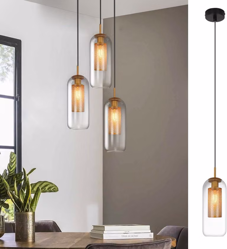 Lampada a sospensione ZMH, ideale per la sala da pranzo, lampada a pendolo in vetro, stile vintage, una luce, lampada a sospensione regolabile in altezza, attacco E27, adatta per sala da pranzo, soggiorno, cucina