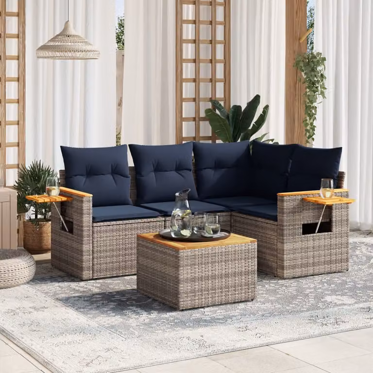 Maison Exclusive - Set Divani da Giardino 5 pz con Cuscini Grigio in Polyrattan