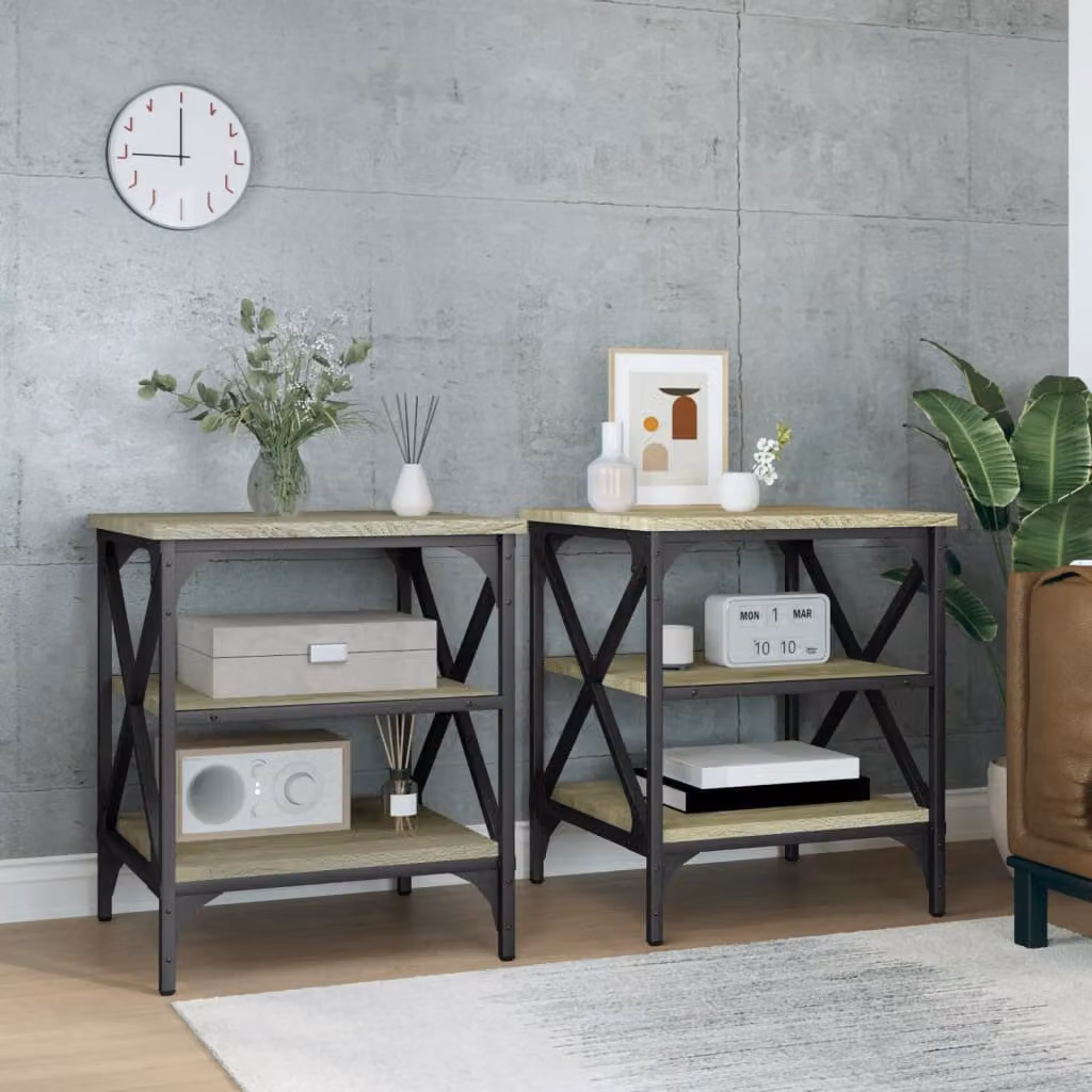 Set di 2 tavolini vidaXL in legno e metallo stile industriale, colore rovere e marrone, L/P/H: 40 x 42 x 50 cm