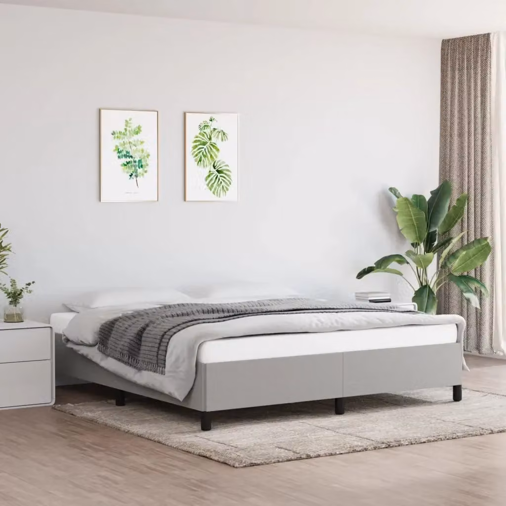 Letto matrimoniale moderno in tessuto grigio chiaro con struttura a doghe fisse L/P/H: 183 x 180 x 203 cm – 2