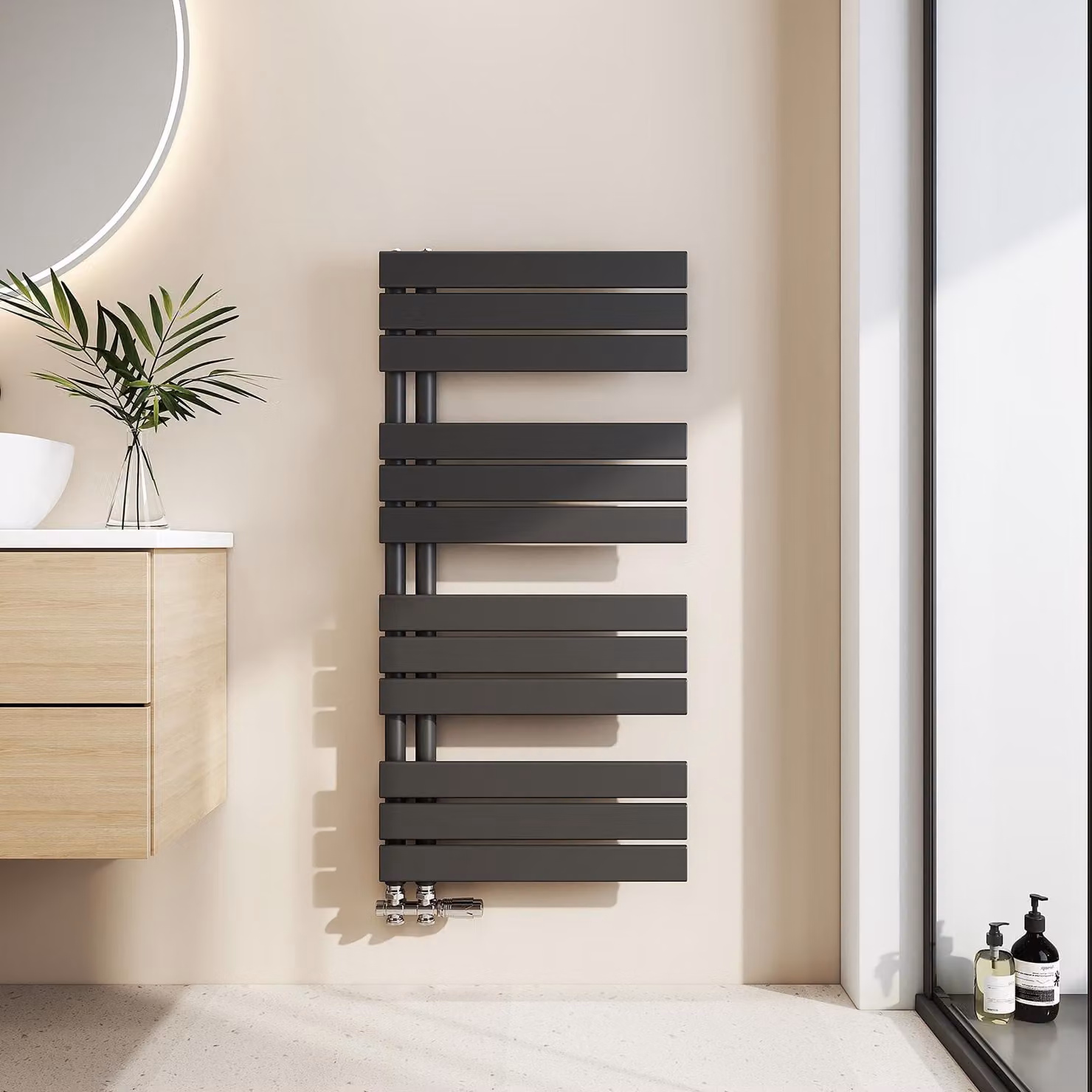 EMKE radiatore bagno piatto 1041x500 mm nero scaldasalviette asciugamani asciugatrice porta asciugamani attacco laterale per bagno acqua calda 529W senza elemento riscaldante