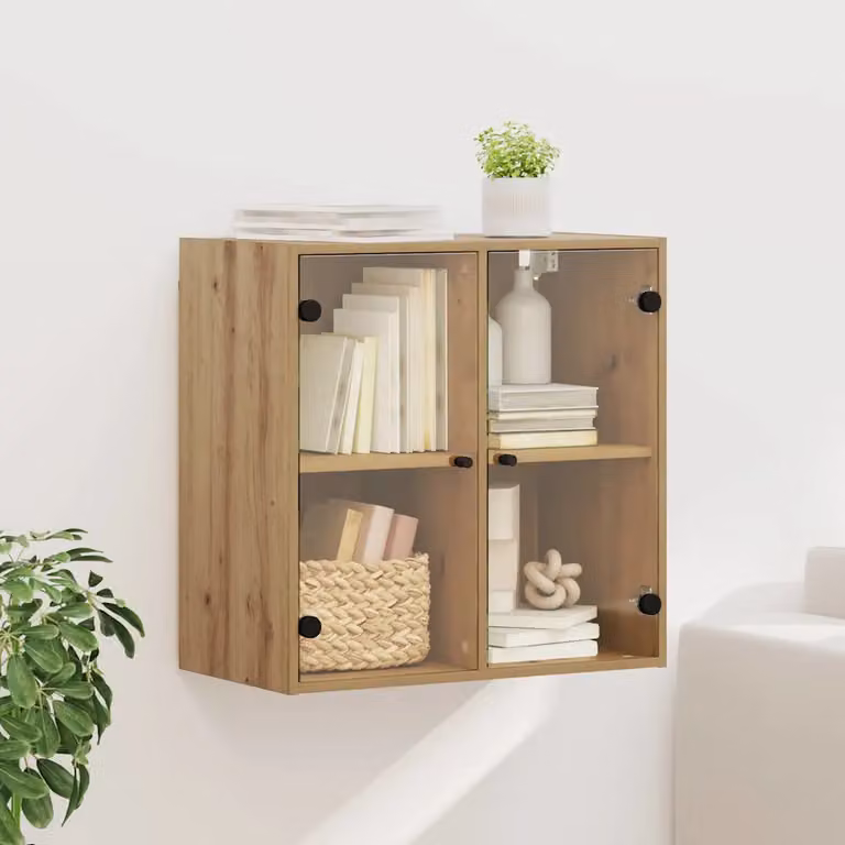 Armadietto a muro vidaXL in legno e vetro marrone con ante in vetro e ripiani interni L/P/H: 68 x 37 x 68,5 cm