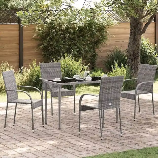 Set di 4 sedie da esterno impilabili vidaXL in polyrattan grigio con braccioli