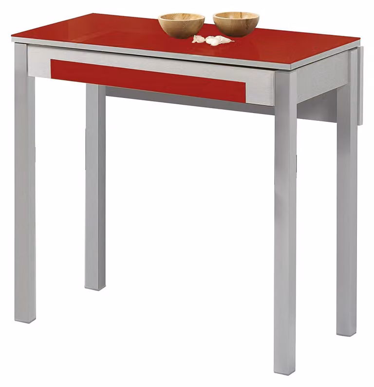 Tavolo da cucina estensibile, in metallo, rosso, 80x40 cm, estendibile fino a 80x60 cm