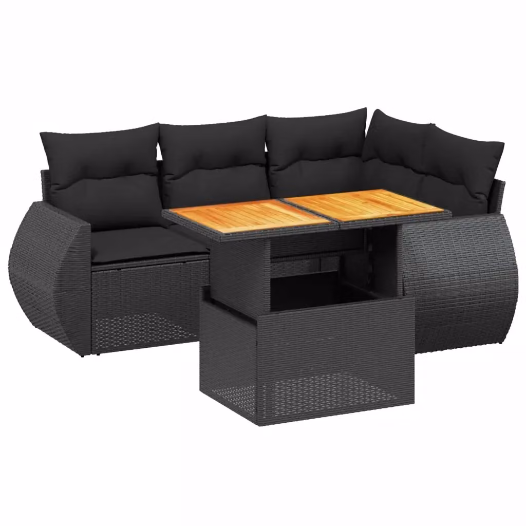 Set di divani da giardino VIDAXL in polyrattan nero con cuscini, design moderno a forma di L con lato sinistro – 2
