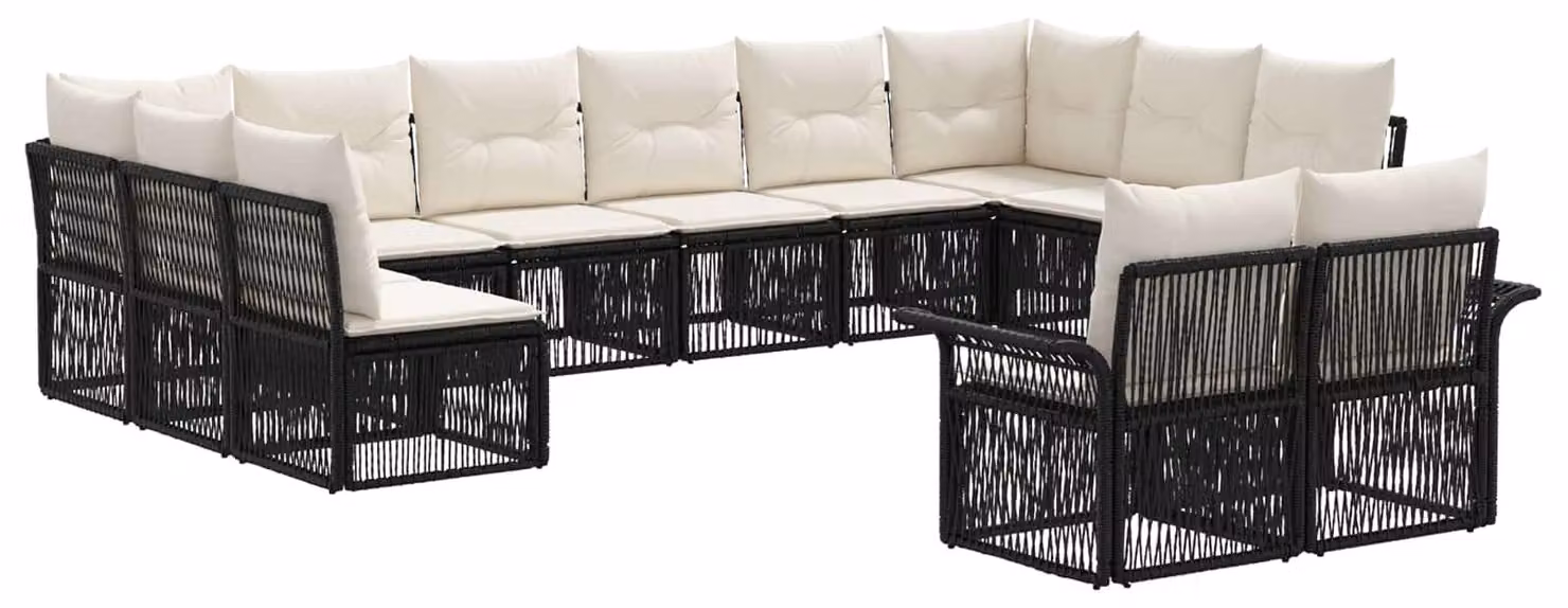 Set di divani da giardino, 12 pezzi, in rattan sintetico nero