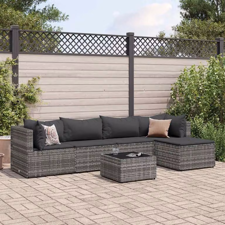 Set Divani da Giardino vidaXL 6 pz in Polyrattan Grigio Antracite con Cuscini e Tavolino da Esterno