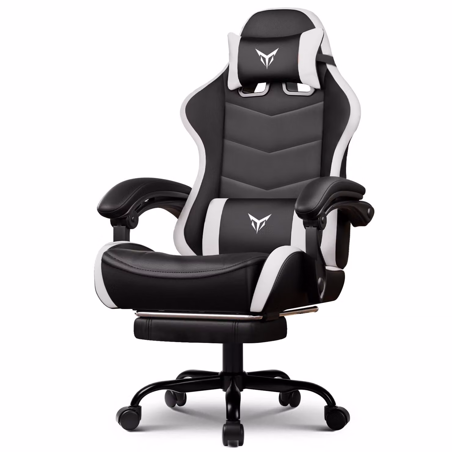 GTPLAYER Sedia da gioco Sedia da ufficio Sedia da gioco ergonomica con poggiapiedi, poggiatesta regolabile e supporto lombare, poltrona da gioco, bianca