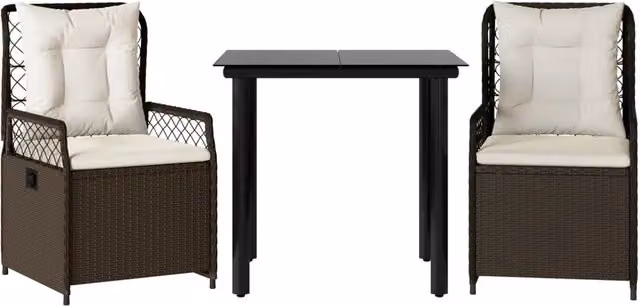 Set da Pranzo da Giardino 3pz | Set Salotto da Giardino con Cuscini in Polyrattan Marrone