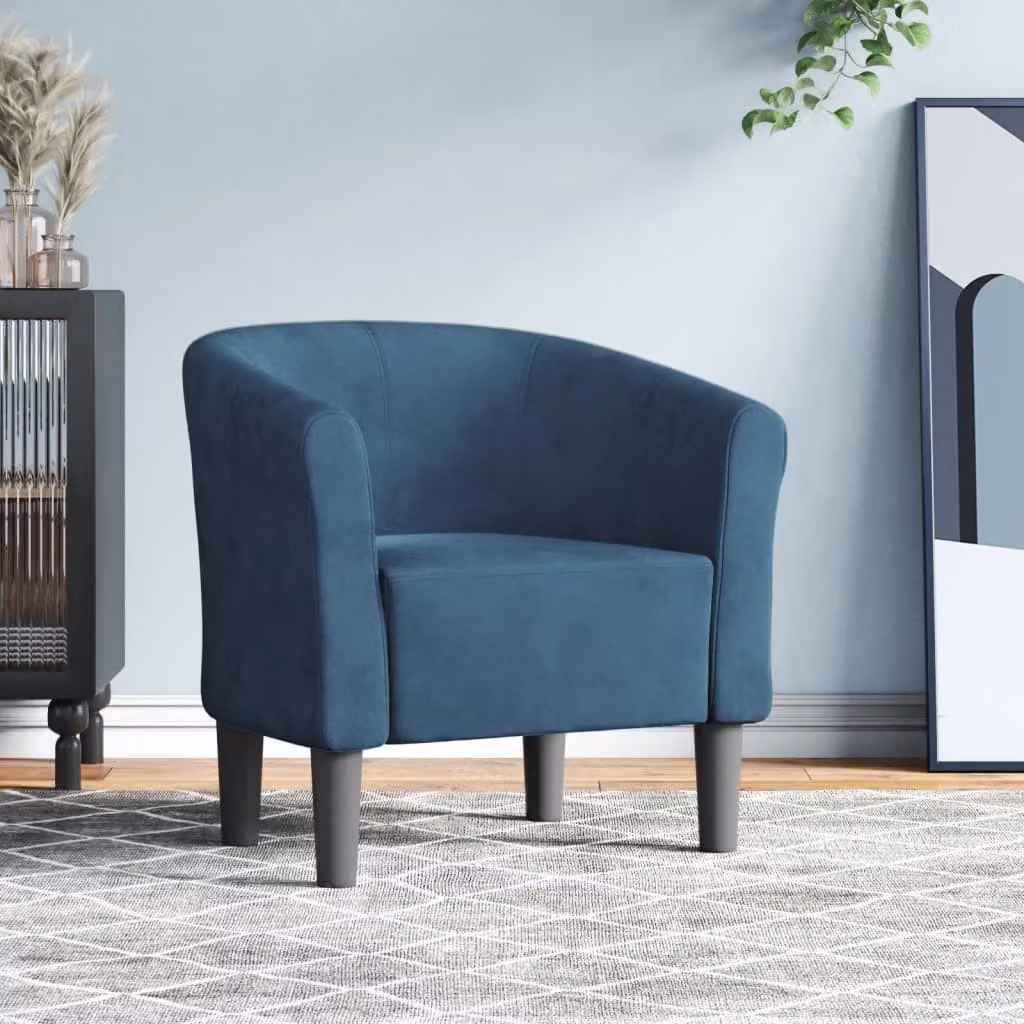 Poltrona Cabriolet vidaXL in Velluto Blu con Braccioli e Struttura in Legno di Pino