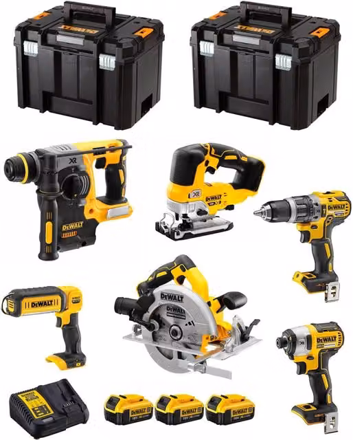 Kit DeWALT PRO DCK699M3T con avvitatore, seghetto, troncatrice, trapano e accessori giallo