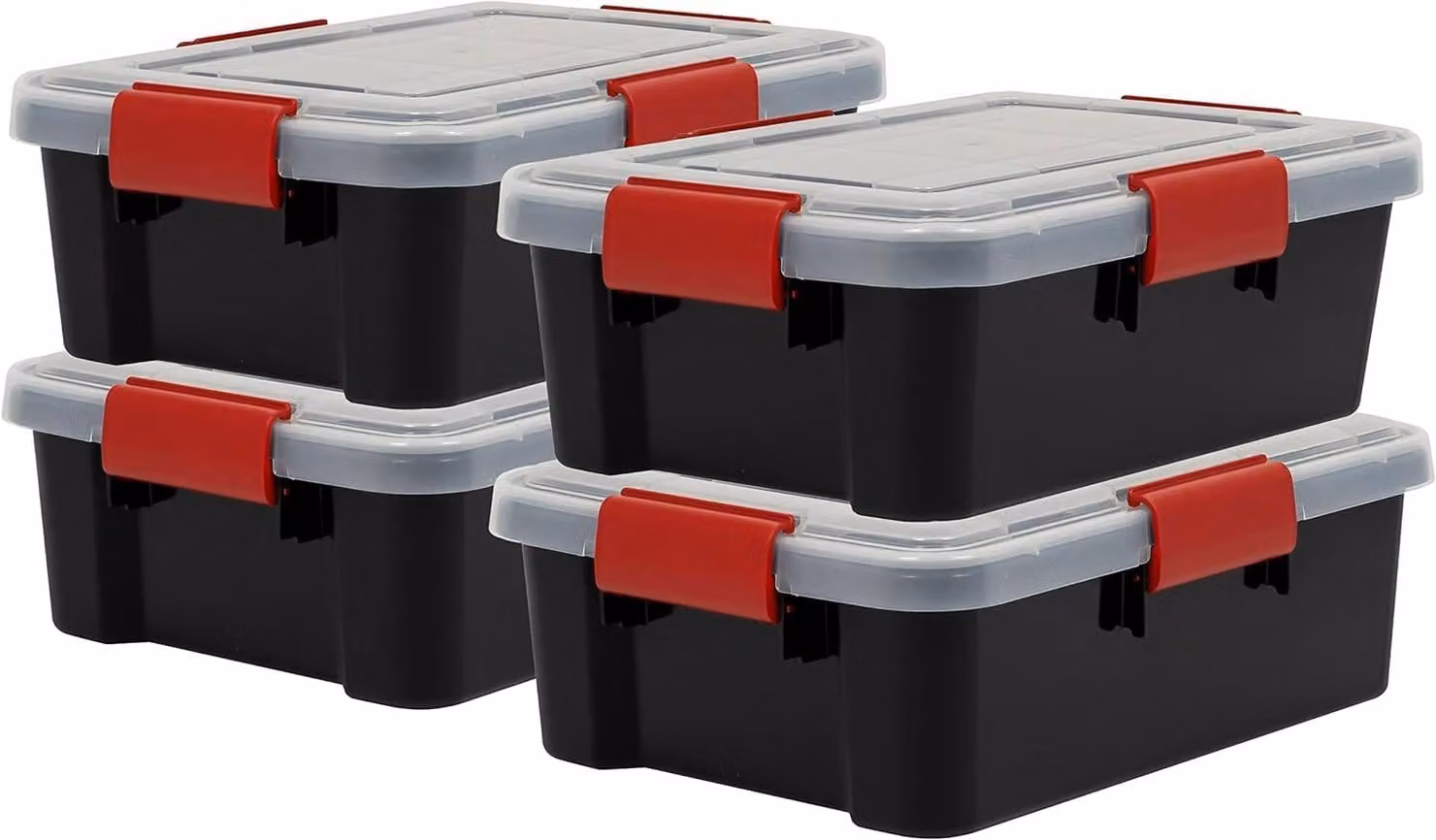 Contenitori di plastica ermetici per alimenti, marca Iris Ohyama, capacità 10 litri, set da 4, colore nero. Chiusura ermetica e impermeabile, chiusure a scatto robuste, impilabili, protezione dalla polvere, senza BPA, modello AT-S