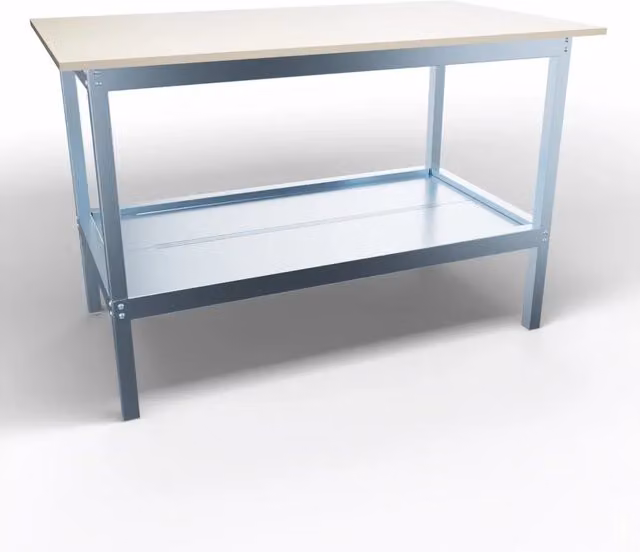 Banco lavoro metallico grigio con piano in nobilitato Castellani Shop L/P/H: 140 x 80 x 93 cm