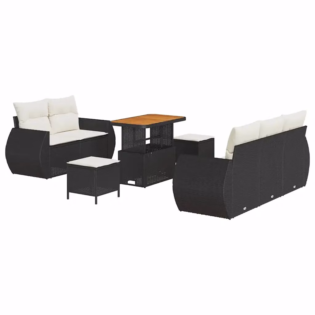 Set Divano da Giardino 8 Pezzi vidaXL in Polyrattan Nero con Cuscini e Tavolino da Esterno – 2