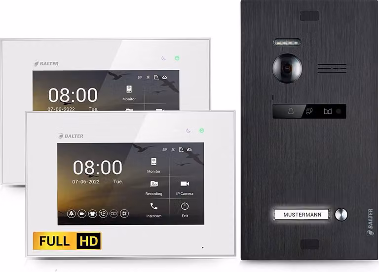 Videocitofono HD per casa monofamiliare, 2x monitor, Balter EVO HD nero