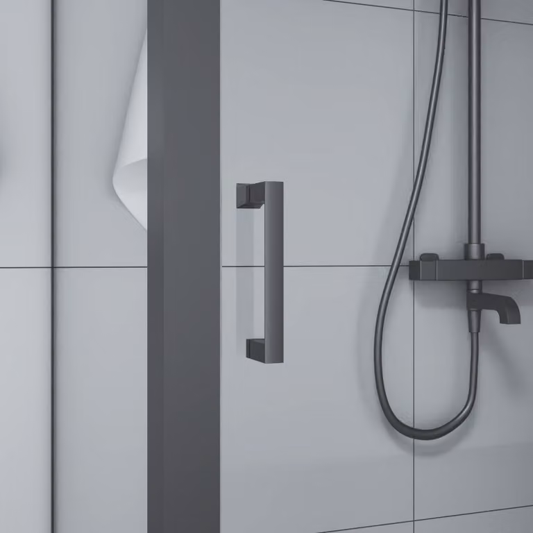 Cabina doccia 80x120 Marwell vetro Factory ingresso frontale, nero, 80 x 120 x 200 cm - Cabina doccia con telaio in alluminio nero opaco - Cabina doccia con porta scorrevole