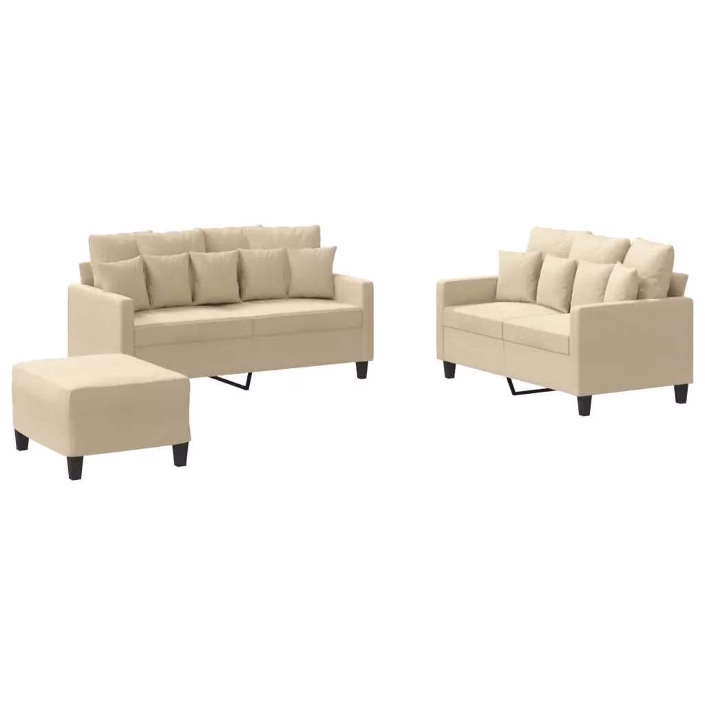 vidaXL Set di Divani 3 pz Moderno in Tessuto Beige con Cuscini – 2