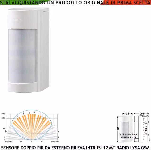 Rilevatore di intrusioni esterno Securvera con doppio infrarosso wireless, frequenza 433,92 MHz, sensore grandangolo 12 m con 5 livelli di sensibilità, protezione IP55, colore bianco