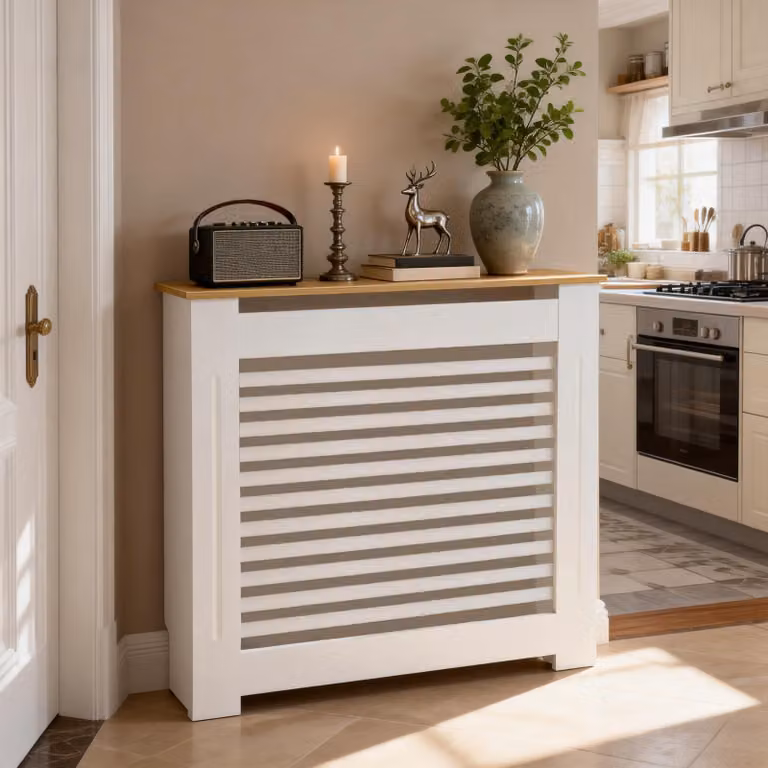 Elegante copertura per radiatore in MDF, colore bianco