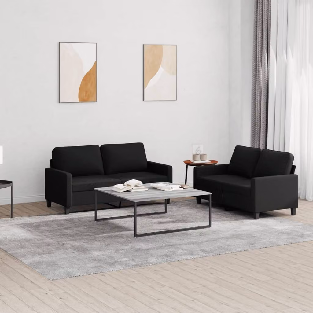 Maison Exclusive - Set divano a 2 posti con cuscini, tessuto nero