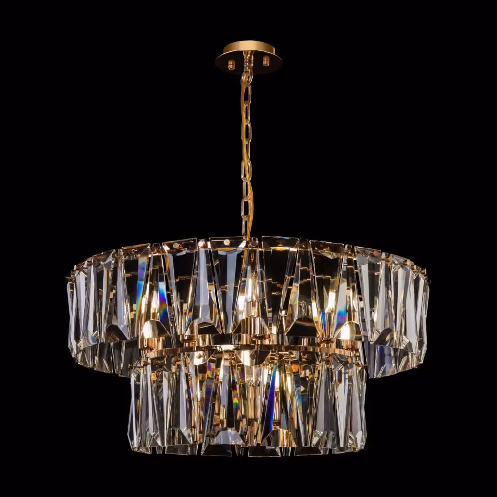Lampadario a sospensione Maytoni in metallo e cristallo oro e trasparente, diametro: 68 cm, 12 x E14 – 2