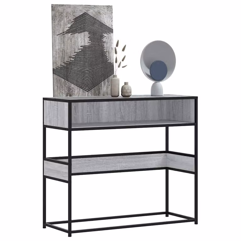 vidaXL Tavolo Consolle in Legno e Metallo Grigio, L 90 cm x P 35 cm x H 80 cm