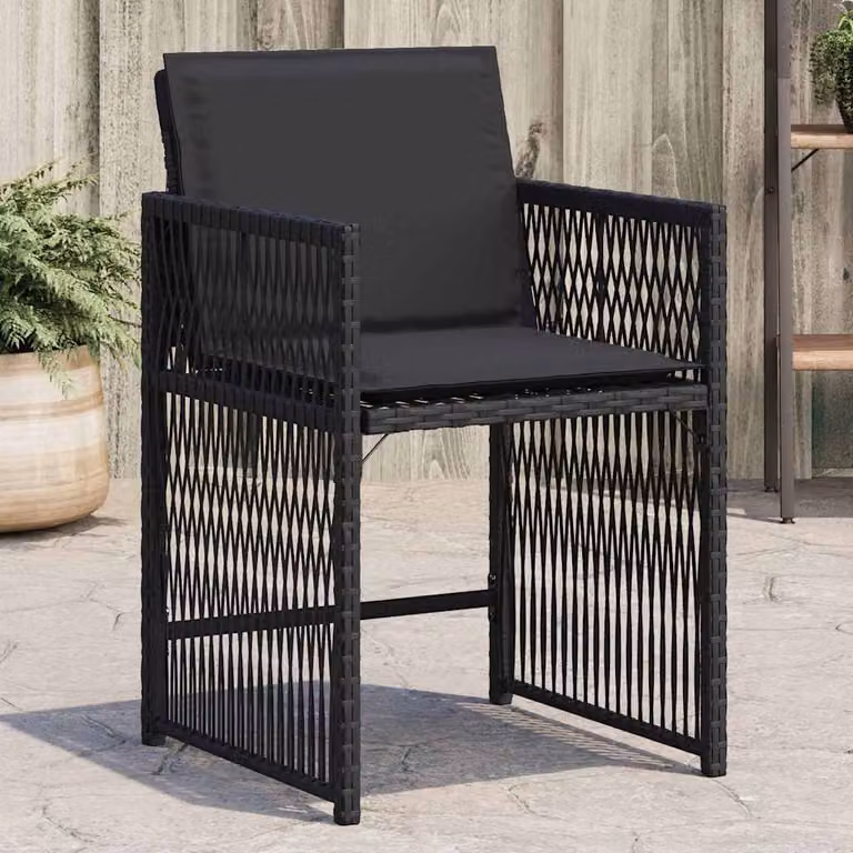 Set di 4 sedie da giardino vidaXL in polyrattan nere con cuscini in tessuto resistente ai raggi UV