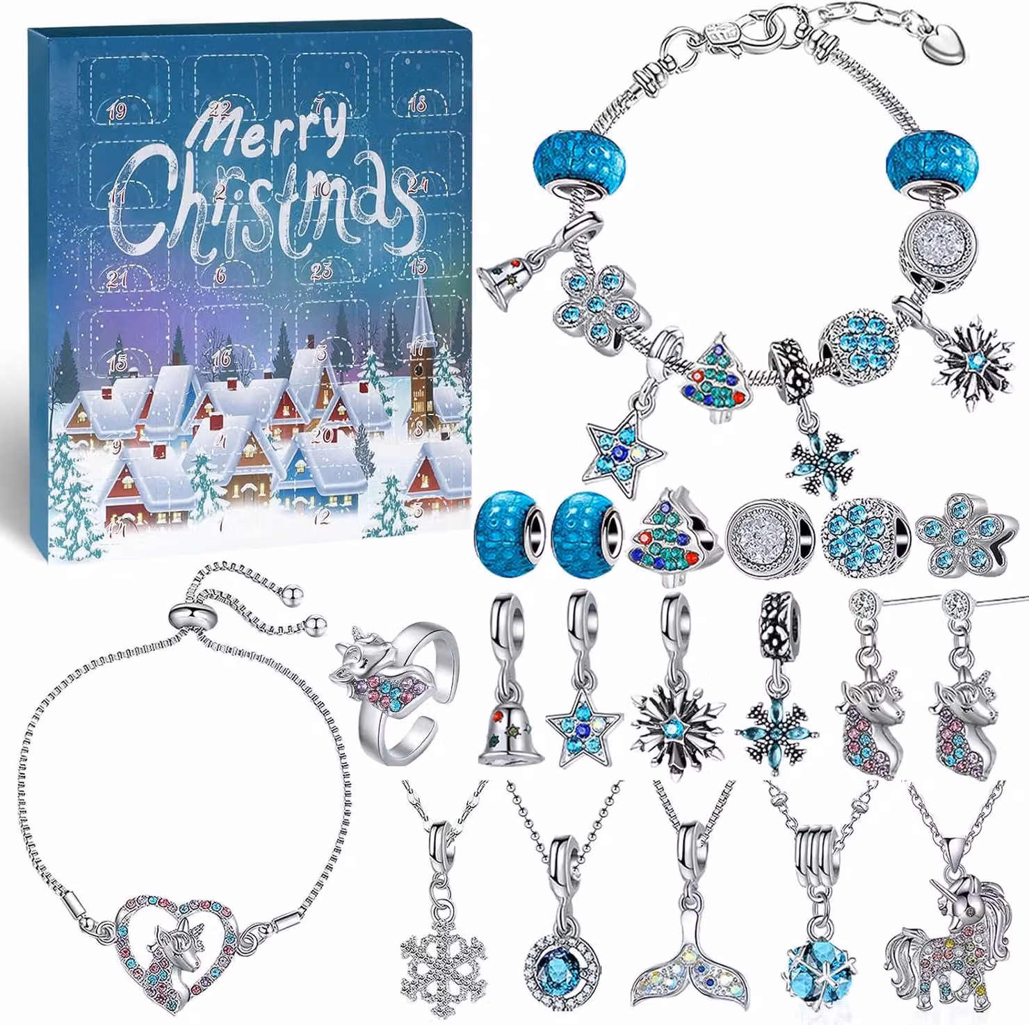 Calendario dell'Avvento per ragazze e bambini - Calendario dell'Avvento con gioielli 2024 - Artigianato - Calendario di Natale - Regalo per ragazze - Bracciale con ciondoli
