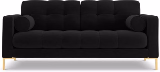 Divano Bali a 2 posti Cosmopolitan Design in velluto nero con dettagli oro L: 152 cm, P: 75 cm, H: 92 cm