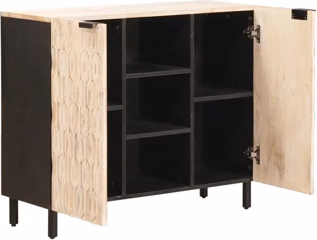 Credenza moderna con scaffale in legno di mango e finitura bianco lavato L/P/H: 90 x 33 x 75 cm – 1