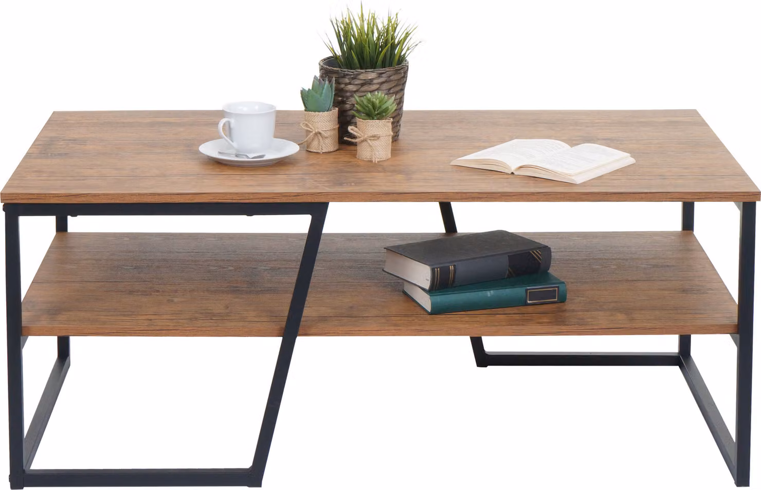 Tavolino HWC-A27, tavolino da salotto tavolino da divano, ripiano in metallo struttura 3D 46x110x60cm, aspetto rovere selvatico