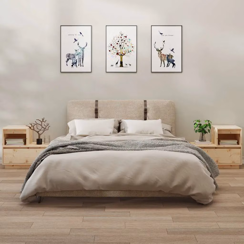Set di 2 comodini vidaXL in legno massello di pino non trattato, L/P/H: 60 x 34 x 51 cm