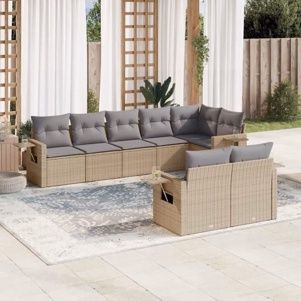 Maison Exclusive - Set Divano da Giardino 8 pz con Cuscini Beige in Polyrattan