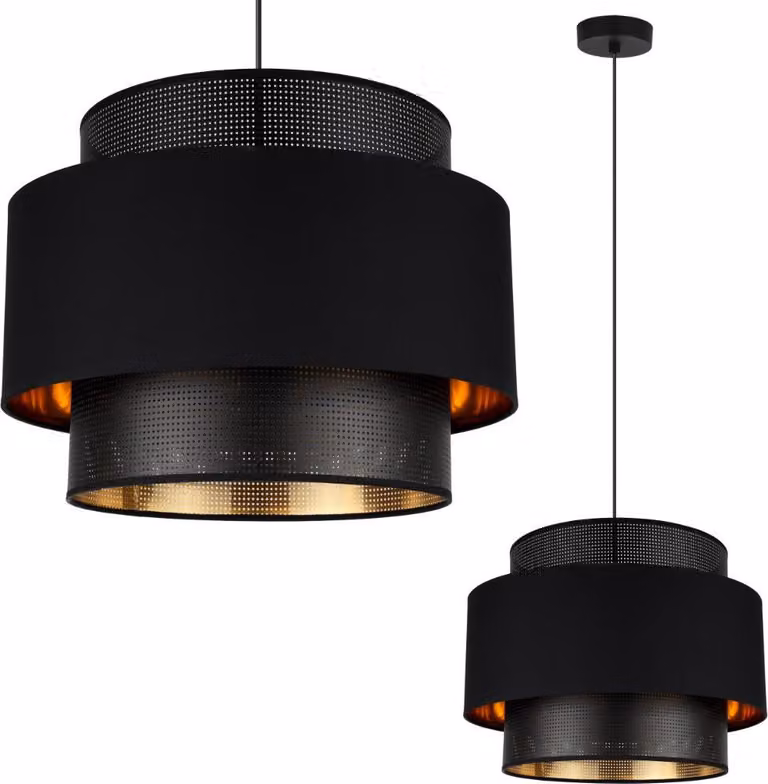 Asti Trio Lampada A Sospensione Nero E Oro 40Cm Maglia